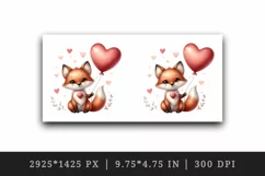 Watercolor cheerful cute friendly fox big smile heart balloon grassy print 20 oz tumbler skinny mug wrap clipart t-shirt sublimation printable design