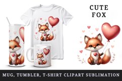 Watercolor cheerful cute friendly fox big smile heart balloon grassy print 20 oz tumbler skinny mug wrap clipart t-shirt sublimation printable design