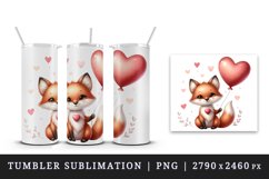 Watercolor cheerful cute friendly fox big smile heart balloon grassy print 20 oz tumbler skinny mug wrap clipart t-shirt sublimation printable design