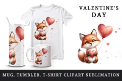 Watercolor cheerful cute friendly fox big smile heart balloon grassy print 20 oz tumbler skinny mug wrap clipart t-shirt sublimation printable design