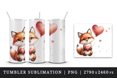 Watercolor cheerful cute friendly fox big smile heart balloon grassy print 20 oz tumbler skinny mug wrap clipart t-shirt sublimation printable design