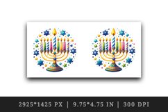 Watercolor cheerful menorah colorful candles stars around it round print 20 oz tumbler skinny mug wrap clipart t-shirt sublimation printable design