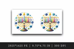 Watercolor cheerful menorah colorful candles stars around it round print 20 oz tumbler skinny mug wrap clipart t-shirt sublimation printable design