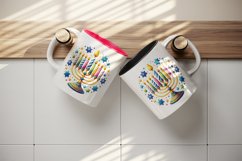 Watercolor cheerful menorah colorful candles stars around it round print 20 oz tumbler skinny mug wrap clipart t-shirt sublimation printable design