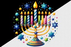Watercolor cheerful menorah colorful candles stars around it round print 20 oz tumbler skinny mug wrap clipart t-shirt sublimation printable design