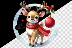 Watercolor cheerful reindeer wearing red scarf Merry Christmas quote print 20 oz tumbler skinny mug wrap clipart t-shirt sublimation printable design