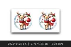 Watercolor cheerful reindeer wearing red scarf Merry Christmas quote print 20 oz tumbler skinny mug wrap clipart t-shirt sublimation printable design