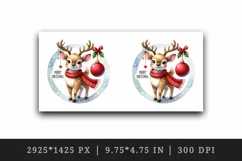 Watercolor cheerful reindeer wearing red scarf Merry Christmas quote print 20 oz tumbler skinny mug wrap clipart t-shirt sublimation printable design