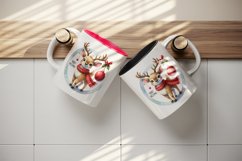Watercolor cheerful reindeer wearing red scarf Merry Christmas quote print 20 oz tumbler skinny mug wrap clipart t-shirt sublimation printable design