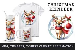 Watercolor cheerful reindeer wearing red scarf Merry Christmas quote print 20 oz tumbler skinny mug wrap clipart t-shirt sublimation printable design