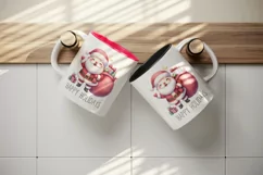 Watercolor cheerful Santa Claus big bag gifts Happy Holidays quote print 20 oz tumbler skinny mug wrap clipart t-shirt sublimation printable design