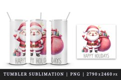 Watercolor cheerful Santa Claus big bag gifts Happy Holidays quote print 20 oz tumbler skinny mug wrap clipart t-shirt sublimation printable design