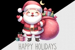 Watercolor cheerful Santa Claus big bag gifts Happy Holidays quote print 20 oz tumbler skinny mug wrap clipart t-shirt sublimation printable design