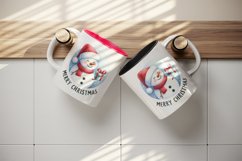 Watercolor cheerful snowman holding gift box Merry Christmas quote print 20 oz tumbler skinny mug wrap clipart t-shirt sublimation printable design