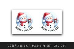 Watercolor cheerful snowman holding gift box Merry Christmas quote print 20 oz tumbler skinny mug wrap clipart t-shirt sublimation printable design
