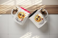 Watercolor cheerful sun sunglasses sipping drink straw Chillin quote print 20 oz tumbler skinny mug wrap clipart t-shirt sublimation printable design