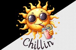 Watercolor cheerful sun sunglasses sipping drink straw Chillin quote print 20 oz tumbler skinny mug wrap clipart t-shirt sublimation printable design