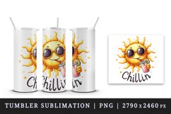 Watercolor cheerful sun sunglasses sipping drink straw Chillin quote print 20 oz tumbler skinny mug wrap clipart t-shirt sublimation printable design