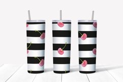 Cherry Black Lines Seamless Skinny Tumbler Sublimation Wrap Product Image 2