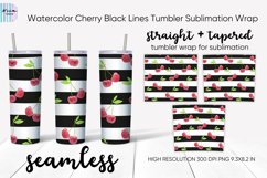 Cherry Black Lines Seamless Skinny Tumbler Sublimation Wrap Product Image 1