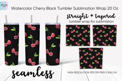 Watercolor Cherry Black Seamless Skinny Tumbler Sublimation Product Image 1