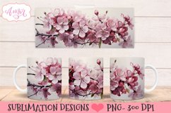 Watercolor Cherry blossom 11oz mug wrap for sublimation Product Image 1