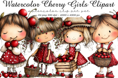 Watercolor Cherry Girls Clipart Product Image 1
