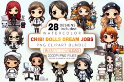 Watercolor Chibi Dolls Dream Jobs Clipart Bundle Product Image 1
