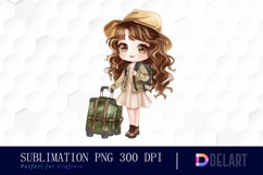Chibi Travel Doll Watercolor Clipart Product Image 1