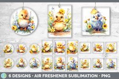 Bundle of six Watercolor Flower Chickens Air Freshener designs.