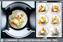 Bundle of six Watercolor Flower Chickens Car Coaster designs.
