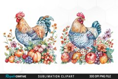 Watercolor Chicken Sublimation PNG Clipart Product Image 1