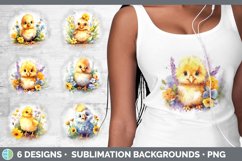 Bundle of six Watercolor Flower Chickens Grunge Background designs.