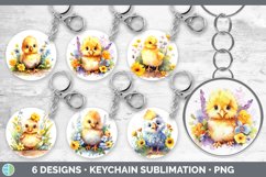 Bundle of six Watercolor Flower Chickens Keychain designs.