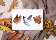 Watercolor chickens clipart, Seamless pattern, farm animals Product Image 9