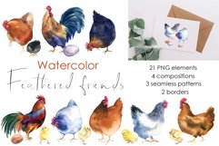 Watercolor chickens clipart, Seamless pattern, farm animals Product Image 1