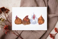 Watercolor farm Clipart. Funny Clipart. Chickens Clipart png Product Image 3