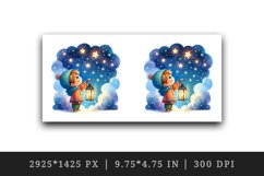 Watercolor child looking up at starry night sky holding glowing lantern print tumbler skinny mug wrap clipart t-shirt sublimation printable design