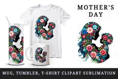 Watercolor child silhouette floral patterns flowers Mother Day print 20 oz tumbler skinny mug wrap clipart t-shirt sublimation printable design