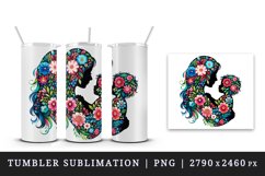 Watercolor child silhouette floral patterns flowers Mother Day print 20 oz tumbler skinny mug wrap clipart t-shirt sublimation printable design