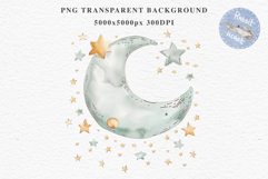 Watercolor Children Moon Stars Smiling Toddler Kids Clipart PNG DIY Transparent Print junk journal collage scrapbooking designs sublimation printable files