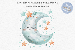 Watercolor Children Moon Stars Smiling Toddler Kids Clipart PNG DIY Transparent Print junk journal collage scrapbooking designs sublimation printable files