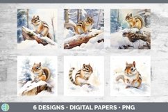 Bundle of six Watercolor Chipmunks Paper Backgrounds designs.