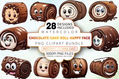 Watercolor Chocolate Cake Roll Happy Face Clipart Bundle Product Image 1