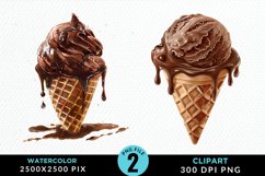 Watercolor Chocolate Ice Cream Clipart Product Image 1