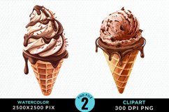 Watercolor Chocolate Ice Cream Clipart Product Image 1