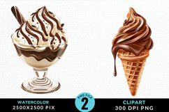 Watercolor Chocolate Ice Cream Clipart Product Image 1