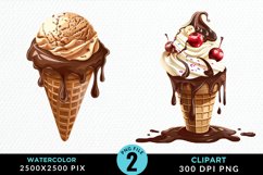 Watercolor Chocolate Ice Cream Clipart Product Image 1