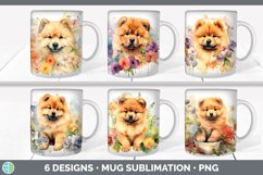 Bundle of six Wild Flowers Chow Chows Mug Wrap designs.
