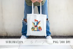 Cute Christmas blue dragon with gift box clipart- 1 png Product Image 3